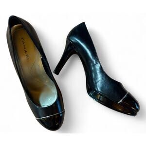 Tahari Laurie Black Leather Patent Cap Toe Platform Pumps Women’s Size 7 M Heels